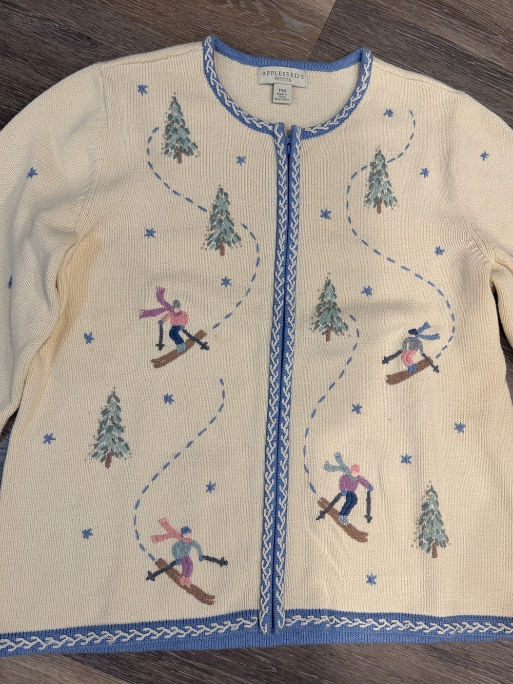 Vintage Appleseeds cotton embroidered ski zip
up cardigan size medium P - Picture 3 of 6